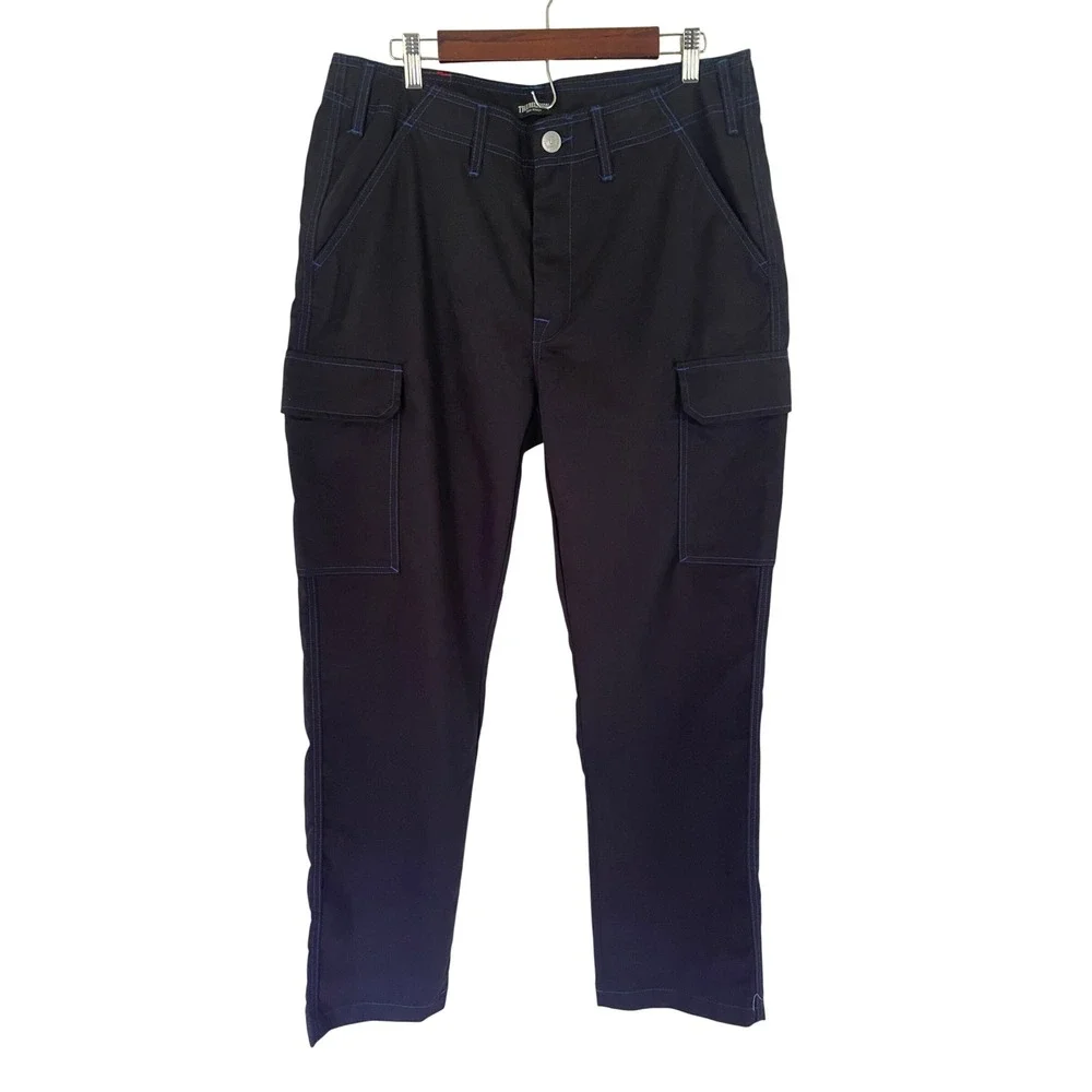 True Religion Mens Cargo Pants Jet Black Pacific Blue Contrast Stitch 34W New